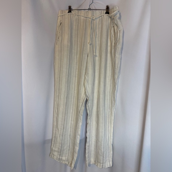 Sigrid Olsen Women’s Cream Linen Striped Pants Size Large - Picture 1 of 4